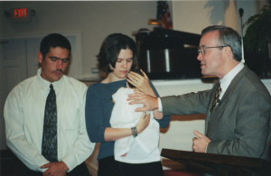 Before the accident, Billy Jack (left) with wife, Aleta, at dedication of their daughter, Carney