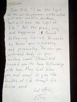 Letter to Teresa from Joey, encouraging her in her faith