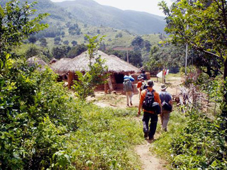 Backpacking into village
