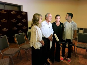 Max Steinberg's parents Stuart and Evie, and siblings, Jake and Paige, speak to the press at the shivah