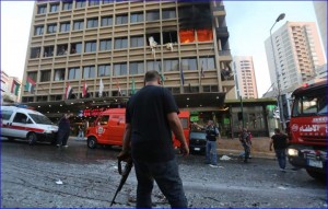 Security forces cordon off the area surrounding the Duroy hotel in Beirut after a suicide bomber blew himself up on the third floor (photo: Marwan Tahtah)