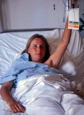 Katherine Hayes in a hospital after she survived the crash