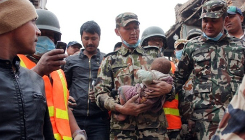 In the arms of a rescuer