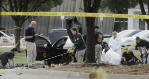 The crime scene in the Garland neighborhood of Dallas.