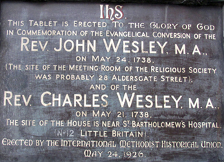 Plaque at Aldersgate