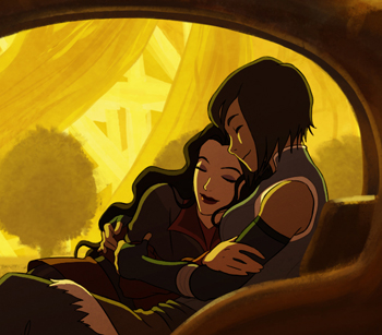 Korra and Asami share a romantic moment (Bryan Konietzko)
