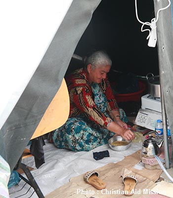 Displaced Iraqi in a tent in Erbil, Kurdistan