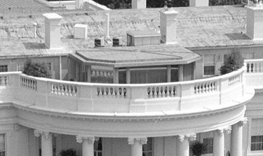 A Marine Helicopter Squadron 1 (HMX-1) VH-3D Sea King helicopter lands on the south lawn of the White House.