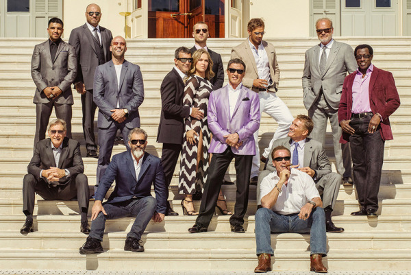 Stallone, with The Expendables, in the purple jacket.