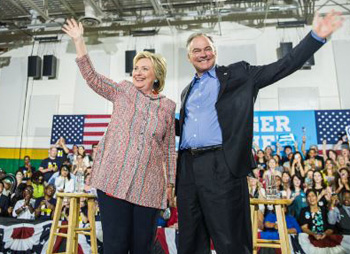 Hillary Clinton with Tim Kaine