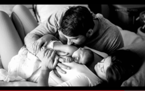 Michael and Nicole with their newborn, Boomer