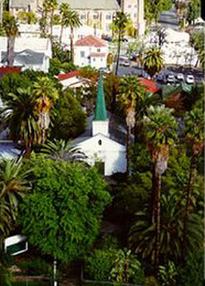 Country Church of Hollywood from the air. Hollywood Presbyterian is in the upper part of this photo.