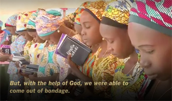 Girls praying after release