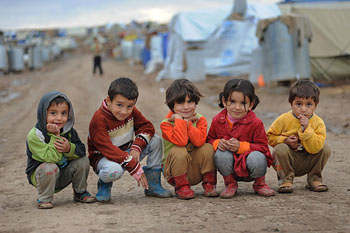 Refugee children in camp in Erbil