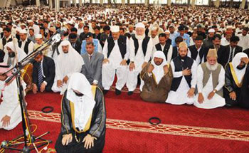 Imam leads Friday prayers at Faisal mosque